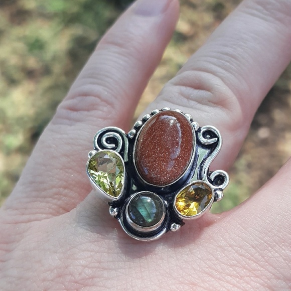 New Sunstone, Labradorite, Citrine 925 Silver Ring. - Picture 3 of 8